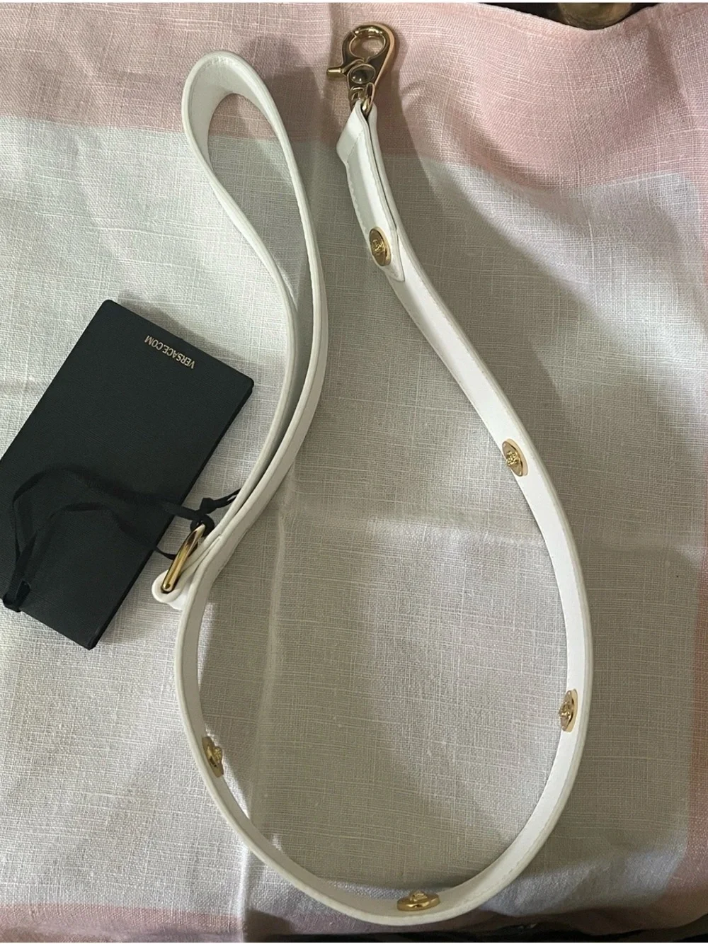 NWT VERSACE ICON Pet Collar White Leather w/ Gold 24in Length WITH BOX